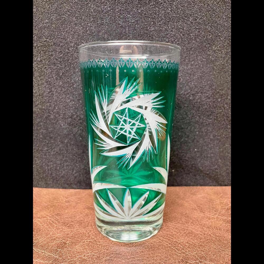 1950s Dominion Emerald Green Atomic Glassware Set | MCM Pinwheel Highball